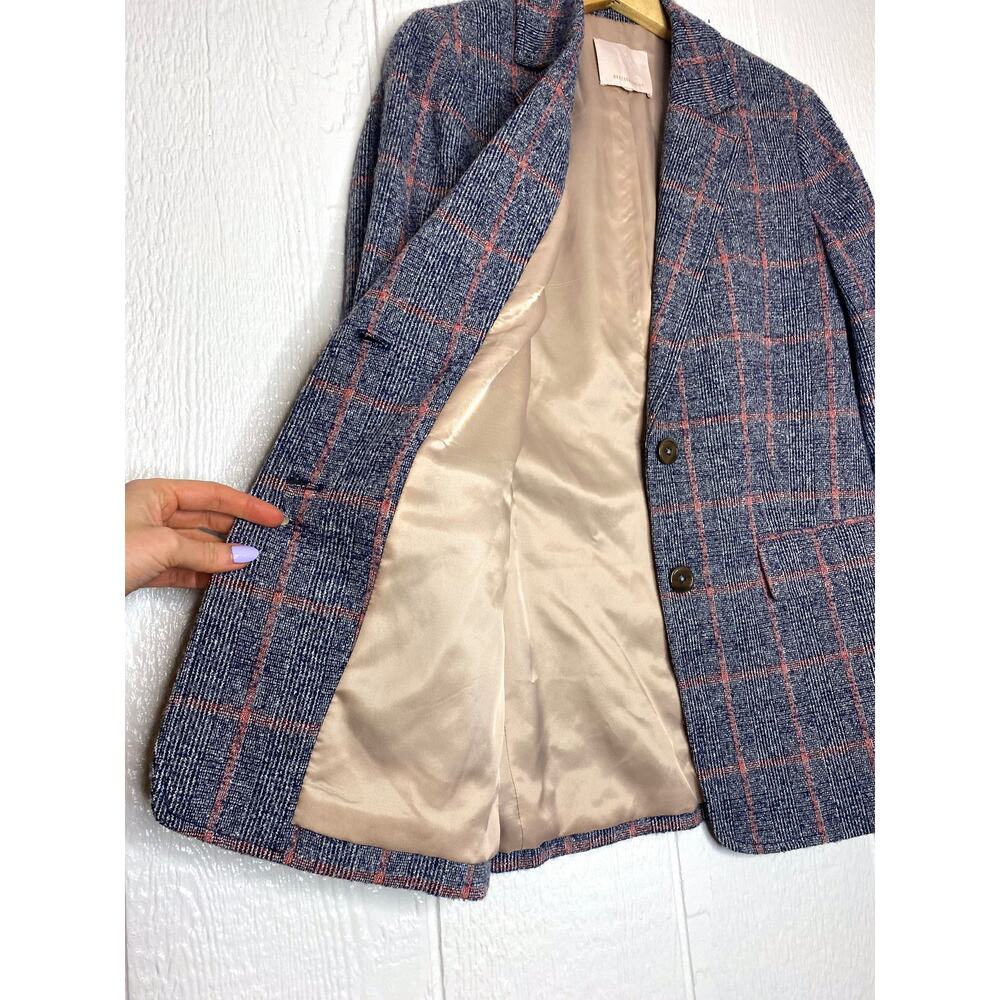 REBECCA TAYLOR Tweedy Blazer Plaid Navy Wool Alpaca Blend - Picture 7 of 10